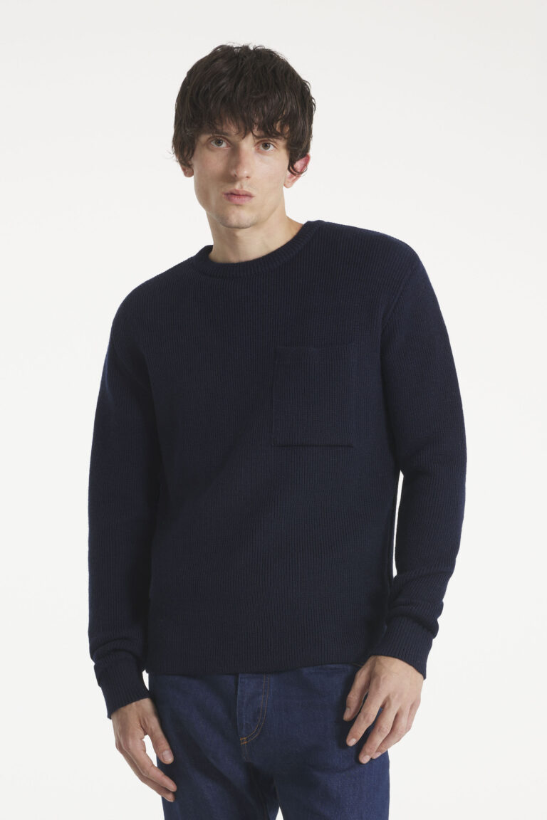 SALAUN - PULL EN LAINE VIERGE - MARINE