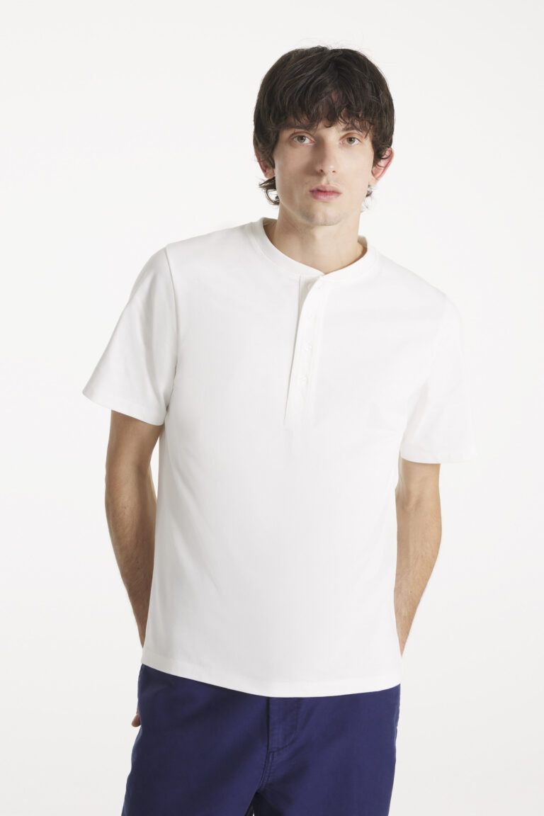 TRENOR - T-SHIRT WITH TUNISIAN COLLAR - OFFWHITE