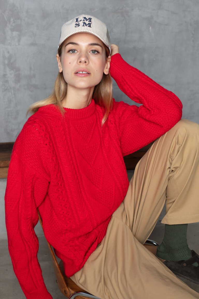 SANELLE - PULL EN MAILLE TORSADÉ - ROUGE, seconde vue