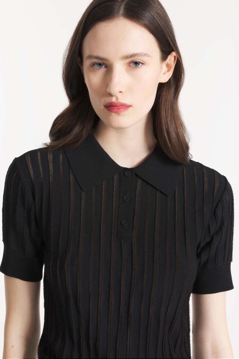 SALLY - POLO EN MAILLE AJOURÉE - NOIR, seconde vue