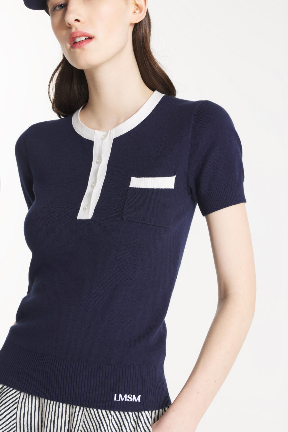 SELESTE - PULL MANCHES COURTES - XL, navy offwhite