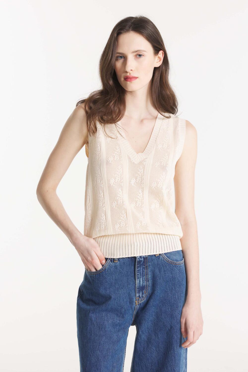 SABILA - SLEEVELESS SWEATER - S, OFFWHITE