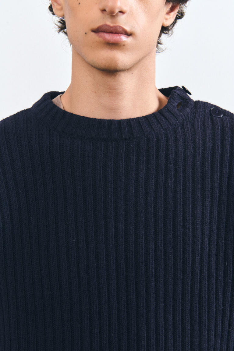 SEDINI - PULL EN LAINE MÉRINOS - MARINE, seconde vue