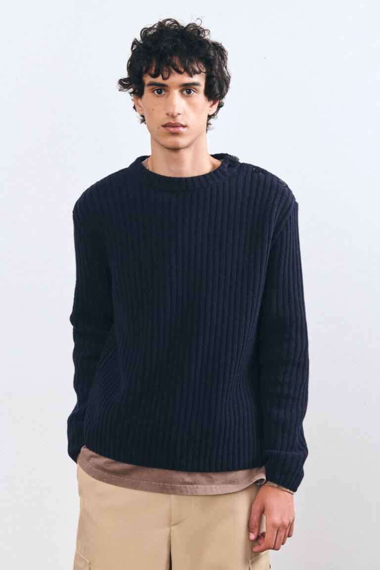 SEDINI - PULL EN LAINE MÉRINOS - MARINE